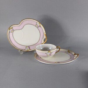 Meito Tea Cup With Saucer 3 Pc Pink White Multi Color Floral Hand Painted Japan